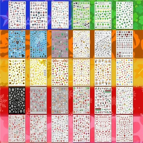 Holiday Nail Art Stickers Set of 30 Christmas Halloween Valentine Designs - Picture 7 of 8